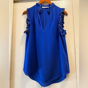 Robert Graham Royal Blue Romy Silk Ruffle Sleeveless Size Medium Blouse